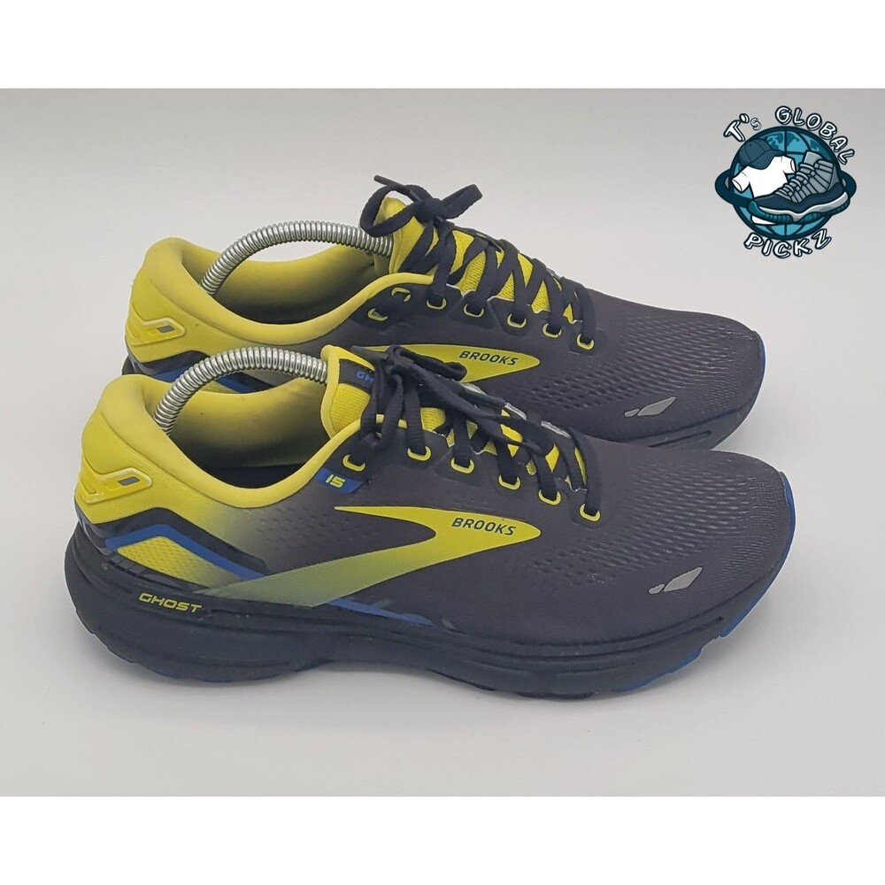 Brooks Ghost 15 Running Shoes Black Yellow Blue Nightlife Walking Mens size 9.5 - Picture 2 of 10